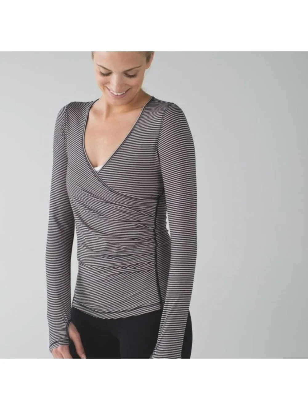 Lululemon Sunset Salutation Long Sleeve Mini Pop Stripe Light Pink and black